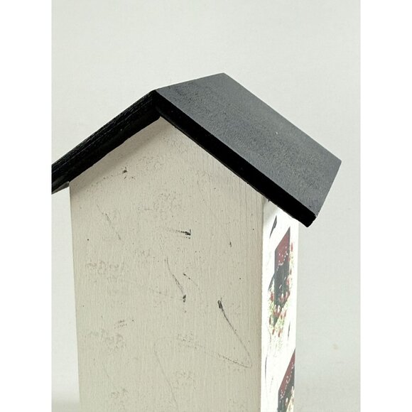 Hand Painted Wooden Birdhouses Set Floral Dk Green Roof Vintage Cottage Garden - Picture 10 of 15